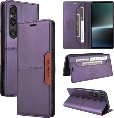 Produktbild von Handyhülle für Sony Xperia 1 V Hülle, Leder Flip Wallet Kartenfach Stand Schutzhülle Lila