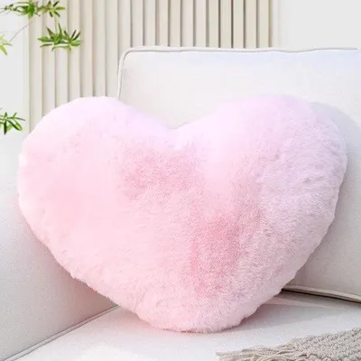 Productafbeelding van Famanu hartvormig kussen van pluche, lichtroze, 26 x 36 cm