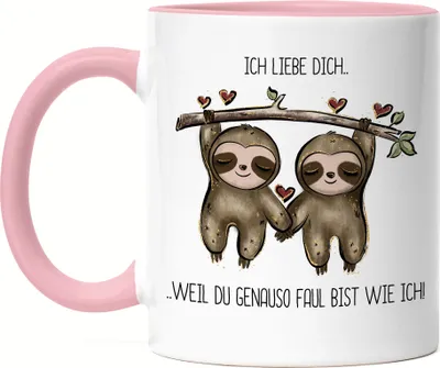Produktbild von Faultier Genauso Faul Wie Ich Tasse Rosa Valentinstag Freundin Freund Süß Geschenkidee Paar Liebe Couple Jahrestag