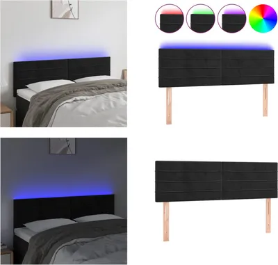 Produktbild von vidaXL LED Kopfteil Schwarz 144x5x78/88 cm Samt - LED Kopfteil - LED Kopfteile - Kopfteil - Bett-Kopfteil