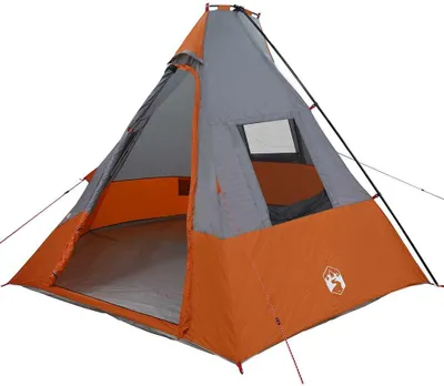 Zdjęcie produktu dla Namiot tipi vidaXL z daszkiem, szaro-pomarańczowy, 383 x 338 x 217 cm, z tkaniny taftowej