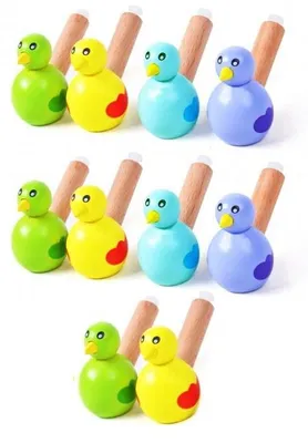 Produktbild von Holzflöten für Kinder - 10 Stück - Meerkoloriert - 3,7 x 2,5 x 5,5 cm