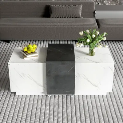 Productafbeelding van AIORBER salontafel, minimalistisch design, marmerlook, groot opbergvlak, op wielen, geschikt voor woonkamer of kantoor, afmetingen 110x50x40 cm, wit