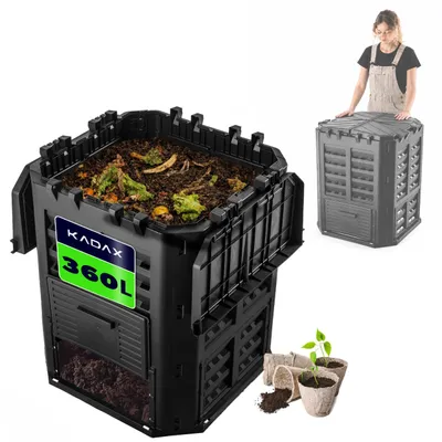 Produktbild von KADAX Komposter aus Kunststoff "Boko", witterungsbeständiger mit Deckel, Schwarz, 360L
