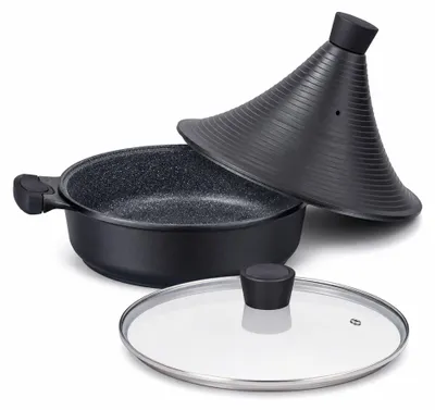 Tajine-Kochtopf 28 cm, Aluminium, Antihaft, Induktion, schwarz