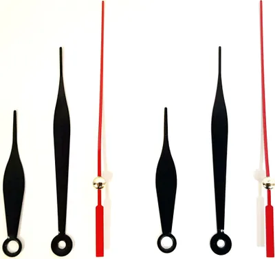 A collection of clock hands on a white background.