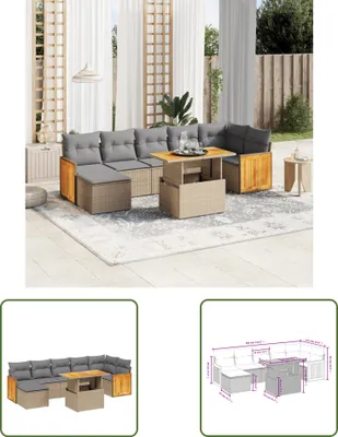 Produktbild von The Living Store 8-tlg. Garten-Sofagarnitur mit Kissen Beige Poly Rattan
