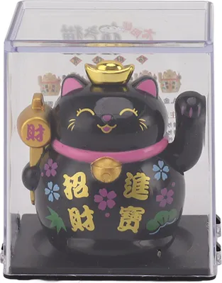 Zdjęcie produktu dla Lucky Cat Ornament Household 2 Inch Solar Panel Sensing Lucky Fortune Cat Figurka na stół półka czarny