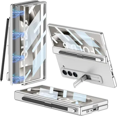 Produktbild von Hülle für Samsung Galaxy Z Fold 6 mit Bildschirmschutz und Stiftschlitz Magnetische Scharnierschutz Ständer Schutzhülle Silber