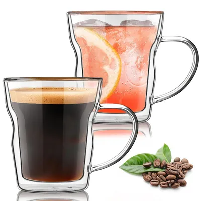 Immagine prodotto di Bicchieri termici in vetro borosilicato a doppia parete con manico, capacità 360 ml, set da 2