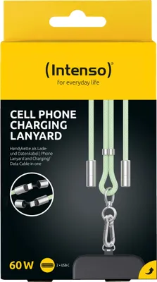 Image de Intenso USB-C Charging Lanyard - Câble pour collier de téléphone, charge rapide 60W, longueur réglable, 1,65 m en nylon, USB-C à USB-C, vert