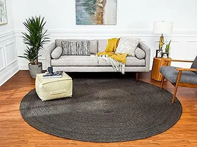 Runder Jute-Teppich handgeflochten schwarz 120 cm