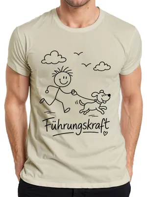 Immagine prodotto di Maglietta da uomo, divertente, con disegno stilizzato di un leader che ama i cani e porta a spasso un cane. Motivo: natura