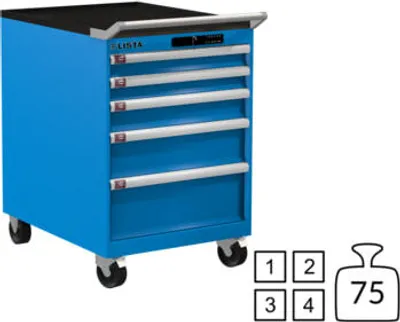 Produktbild von Lista Schubladenschrank - fahrbar - 78.547.010 - 890 x 564 x 725 mm (HxBxT) - 5 Schubladen - 75 kg - Code Lock - lichtblau (RAL 5012)