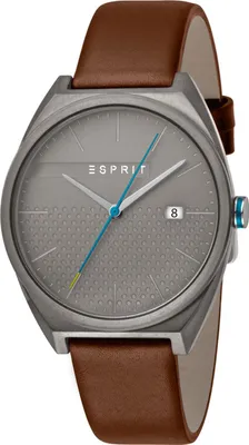 Produktbild von ESPRIT Herren Analog Quarz Uhr mit Leder Armband ES1G056L0035 Grau