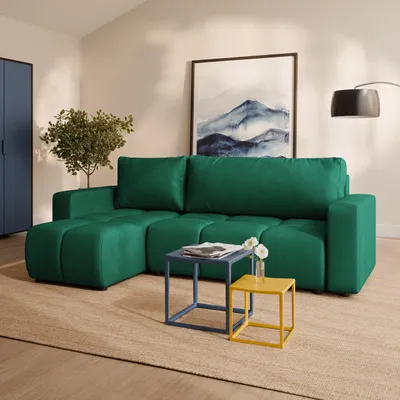 Produktbild von Masseno Ecksofa RAMIL mit Schlaffunktion L-Form, Sofa mit Bettkasten, Wohnzimmersofa, Couch, Soffa, Bettsofa, Couchgarnitur- Grün, KRONOS 19
