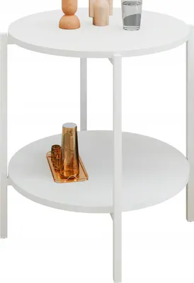 Zdjęcie produktu dla Stolik pomocniczy okrągły loft z półką 55x55x62 cm metalowy biały