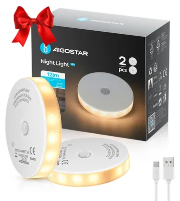 Immagine prodotto di Aigostar, 2 luci notturne a LED con sensore di movimento, lampade notturne con 2 temperature di colore, illuminazione adesiva per armadi, ricaricabili tramite USB, con strisce magnetiche, ideali per camerette, camere da letto, corridoi e cucine