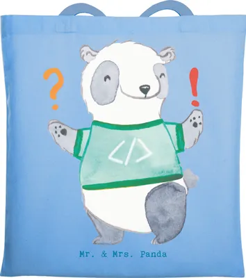 Produktbild von Mr. & Mrs. Panda Tote Bag Panda Programmierer Abenteuer - Sky Blue - Geschenk, Schultasche, Jutebeutel, dokumententasche, Laptoptasche, canvas tasche, Geschenke, Berufe