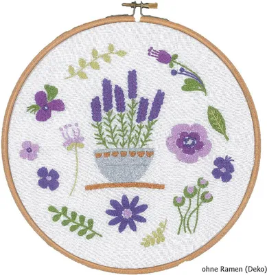 Produktbild von Vervaco-Stickset mit Stickrahmen „Lavendel“, vorgefertigtes Stickmuster