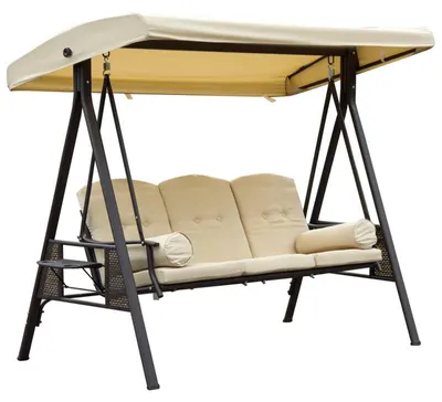 Image de Balançoire hollywoodienne 3 places avec auvent, beige et marron, 121 × 208 × 172 cm