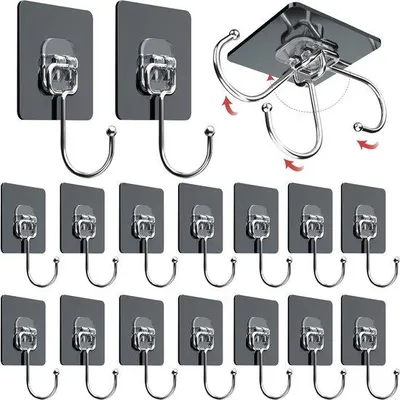 Immagine prodotto di Ganci da parete autoadesivi, 16 pezzi, extra resistenti, 7 cm x 7 cm, autoadesivi per il bagno