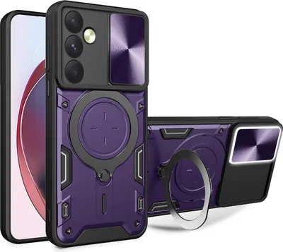 Produktbild von Handyhülle für Samsung Galaxy A35 Dual-Layer Stoßfest Rüstung Hülle mit Dia Kameraschutz und Kreisförmig Ring Ständer Lila