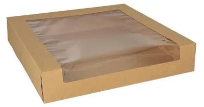 Produktbild von 100 Tortenkartons mit Deckel eckig 5,5 cm x 30 cm x 30 cm mit Sichtfenster aus PLA