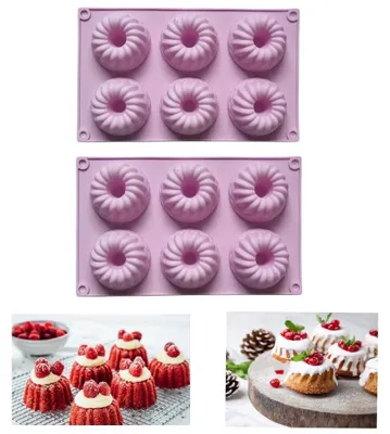 Produktbild von Gugelhupfform 2 Stück - Mini Backform - Silikon - Antihaftbeschichtung - Spülmaschinenfest - Temperaturbeständig - Helllila