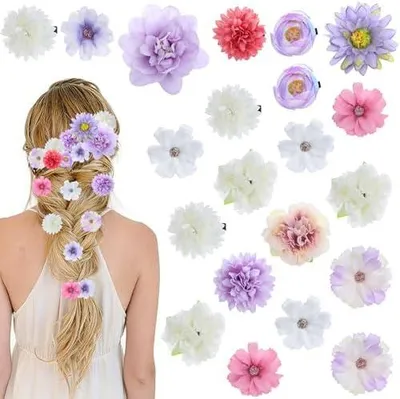 Produktbild von 21 Blumen-Haarspangen für Damen und Mädchen, lila Haarspangen mit künstlichen Blumen, Blumen-Haarschmuck für Partys, Hochzeiten, den Strand und Bräute