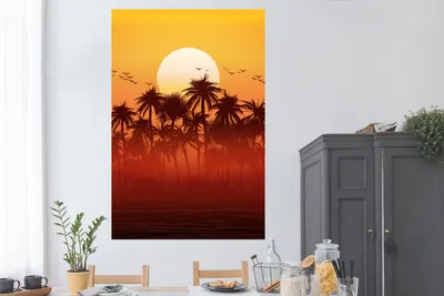 Produktbild von MuchoWow® Poster Sonne - Vogel - Palme 120x180 cm - Kunstposter