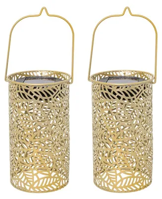 Produktbild von 2er Set LED Solarlaterne, Blättermuster, gold, H 18 cm