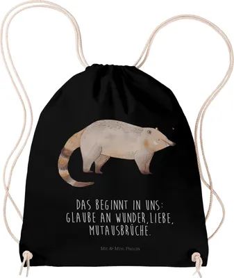 Produktbild von Mr. & Mrs. Panda Jutebeutel Nasenbaer - Schwarz - Geschenk, Turnbeutel, Säckchen, Baumwolltasche, Bär, Rüsselbär, gymnastiktasche, wander rucksack, Lustige Sprüche
