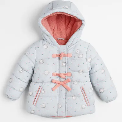 Produktbild von Warme Winterjacke für Mädchen (G74) – Gefüttert & Wasserabweisend – Mit Kapuze & Plüsch-Innenfutter – Süßes Design in Grau/Rosa – Ideal für kalte Tage