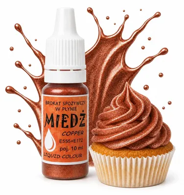 Image de Paillettes alimentaires liquides Cuivre pour gâteaux, pâtisseries, pâte à sucre, desserts et plats