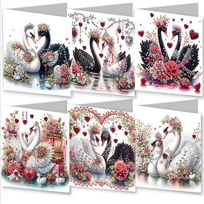Diamond Art Karten Set Schwan, 6er-Pack DIY 5D Malerei