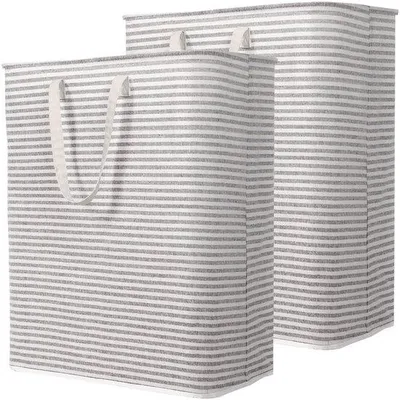 Image de Ibenzoa® Panier à linge pliable double, 250 L (2 x 125 L) – Gris, polyester avec revêtement intérieur en PE, 40 x 30 x 67 cm, autoportant, poignées de transport renforcées