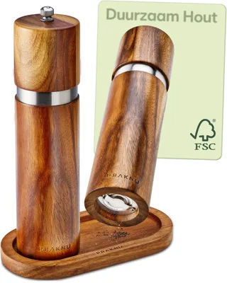 Pfeffer- und Salzmühlen-Set aus Akazienholz, 21,5 cm