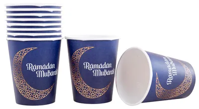 Papier-Wegwerfbekers Ramadan Mubarak, 10 Stück, 0,25 l