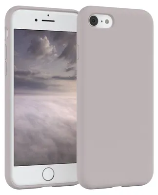 A pink silicone case for an iPhone is shown, with the phone's screen displaying a cloudy sky.