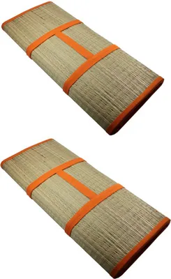 Produktbild von Faltbare Bast Strandmatte ORANGE 2er SET 190x60 Kopfkissen Badematte Bast Matte