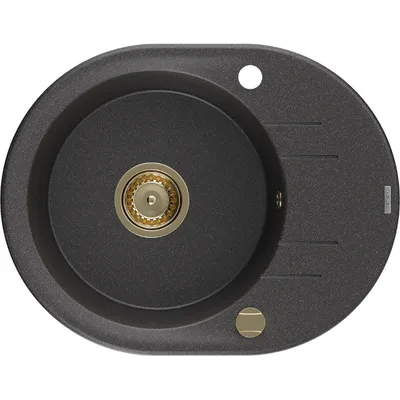 Obrázek produktu pro Mexen Kevin 1-miskový granitový dřez s odkapávačem 586 x 458 mm, Skvrnitá černá, sifon Zlatá - 6517581005-76-G