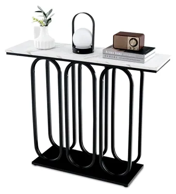 Produktbild von Konsolentisch aus Marmor, Eingangstisch mit Metallgestell, Moderner Flurtisch, Schmaler Beistelltisch für Wohnzimmer und Flur, 100 x 30 x 80 cm