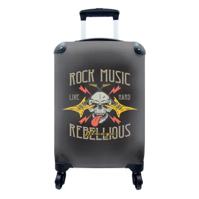 Produktbild von MuchoWow® Koffer Handgepäck Trolley Rollkoffer Kleine Reisekoffer mit 4 Rollen - Totenkopf - Gitarre - Vintage - Cabin Size < 55x40x23 cm & 55x40x20 cm - Fotokoffer - Kabinenkoffer - Boardgepäck - Reise-Box - Reisekoffer - Reisegepäck - Koffer mit Bild - Trolley für Kinder
