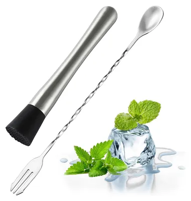Cocktailmuddler-Set, Edelstahl, 2-teilig, mit Löffel