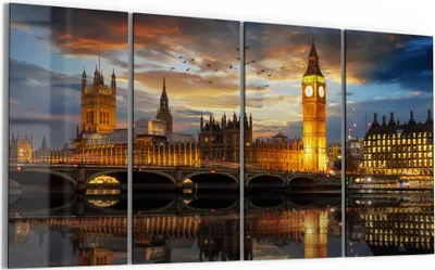 Produktbild von DEQORI Glasbild Echtglas 4x30x60 cm 'Londoner Abendkulisse' Wandbilder XXL groß