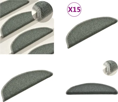 Zdjęcie produktu dla vidaXL Maty na schody 15 szt. Ciemnozielone 56x17x3 cm - Mata na schody - Mata na schody - Mata na stopnie - Maty na stopnie