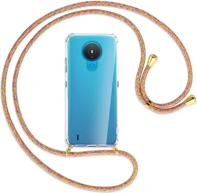 Produktbild von Handykette Backcover-Schutzhülle mit Band (Metall goldfarben) für Nokia 1.4 - Rainbow
