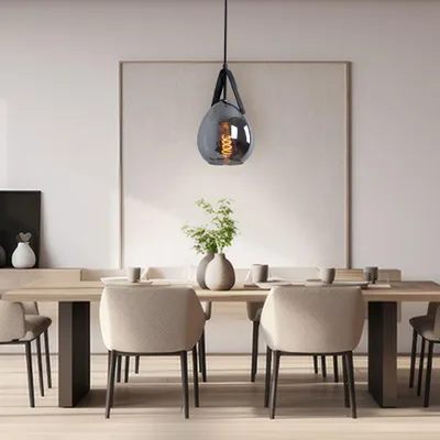 Produktbild von Hängeleuchte, Glasschirm, Metall, schwarz rauch, H 120 cm