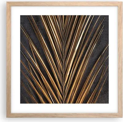 Produktbild von Gerahmtes Poster - Rahmen in heller Eiche - Blatt golden schwarz - 40x40 cm - Wand Bild - Wanddeko - Wandbilder - Kunstposter - Wandposter - Bilderrahmen - Bilder - Kunstdruck - P2NAC40x40-5091